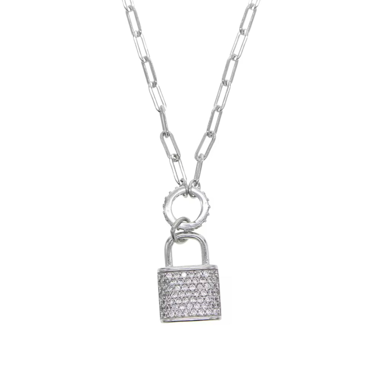 square open link chain box chain lock pendant necklace 925 sterling silver