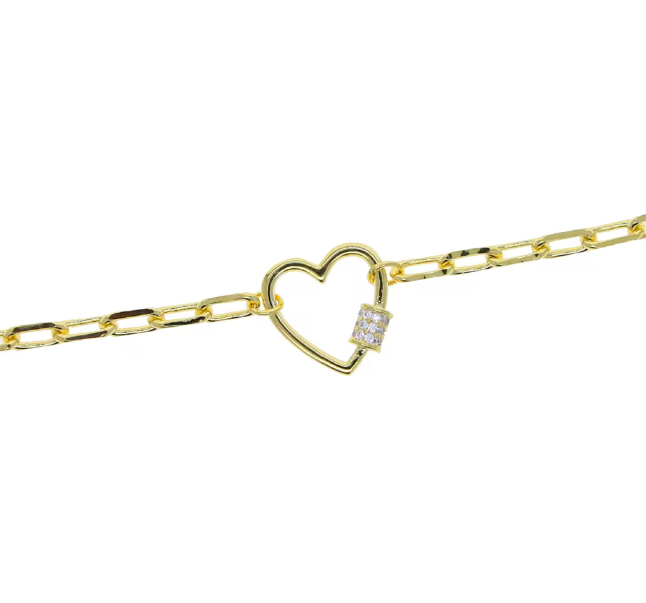 Heart pendant paper clip chain link necklace