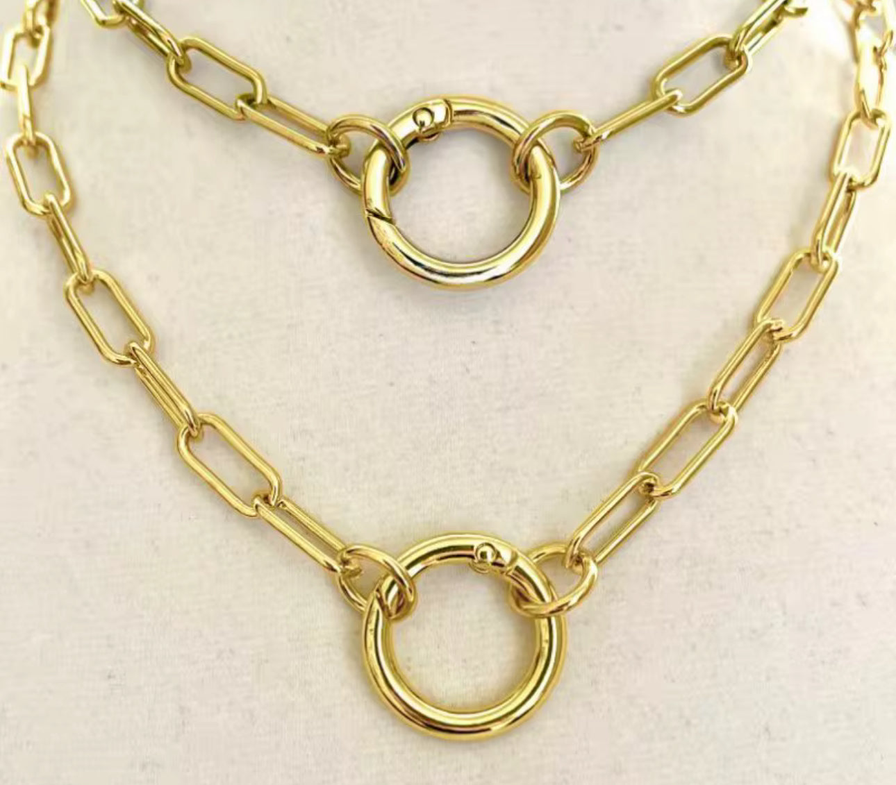 Gold or Silver Plated Paperclip Chain Necklace with Round Push Clasp