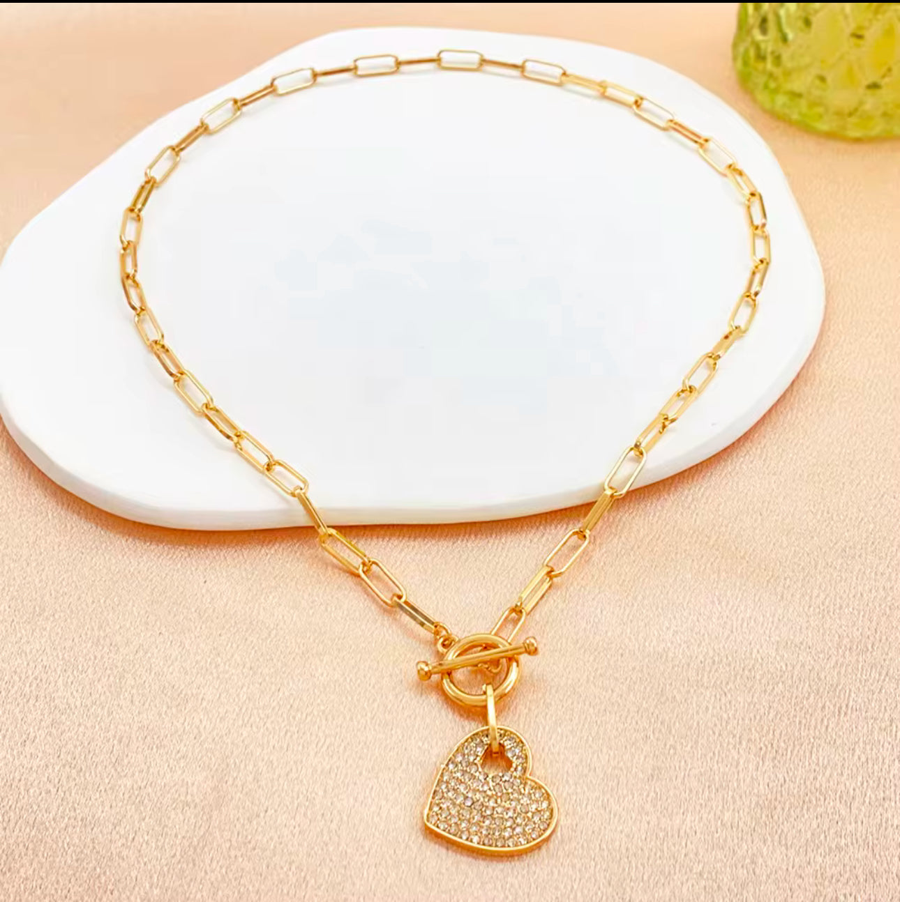 Heart pendant necklace link chain