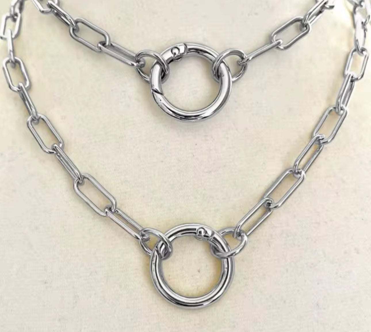Gold or Silver Plated Paperclip Chain Necklace with Round Push Clasp
