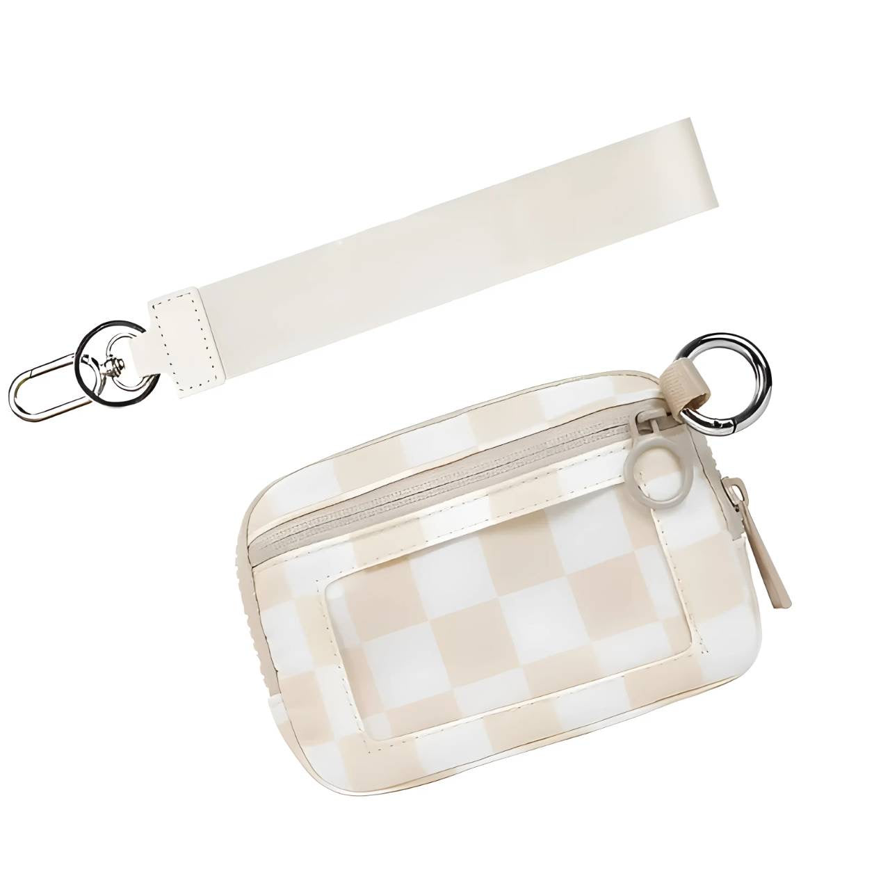 Beige Checkered Wristlet Wallet