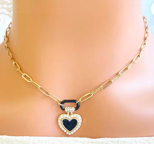 Enamel heart gold plated pendant necklace