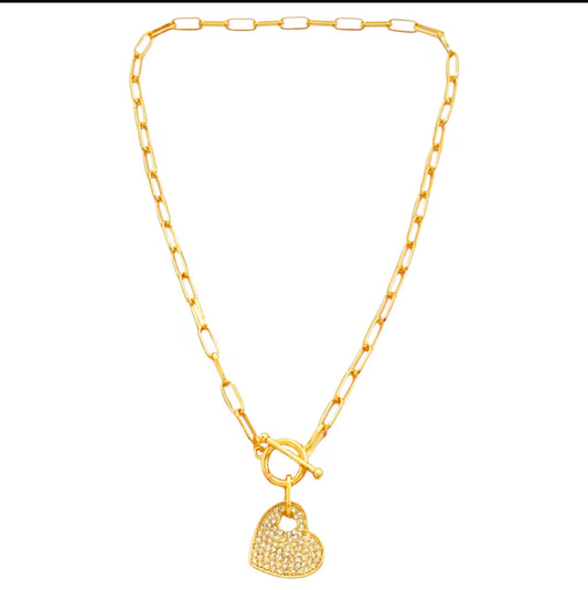 Heart pendant necklace link chain