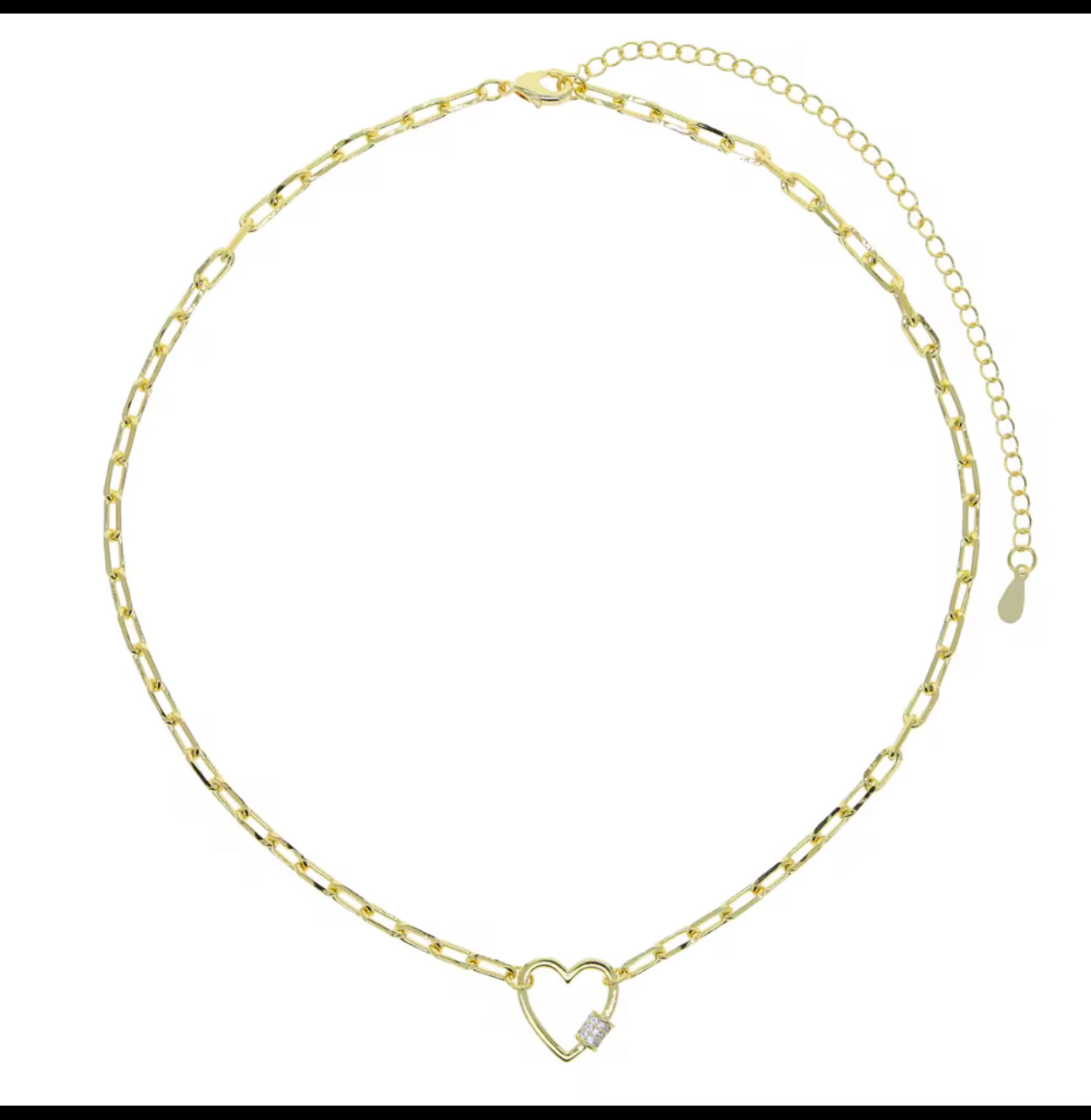 Heart pendant paper clip chain link necklace