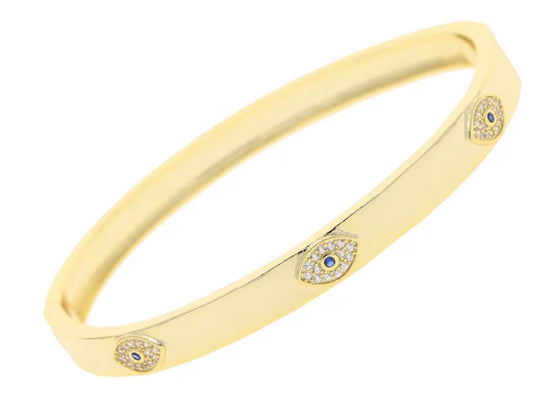 Gold Plated Evil Eye Bangle Bracelet