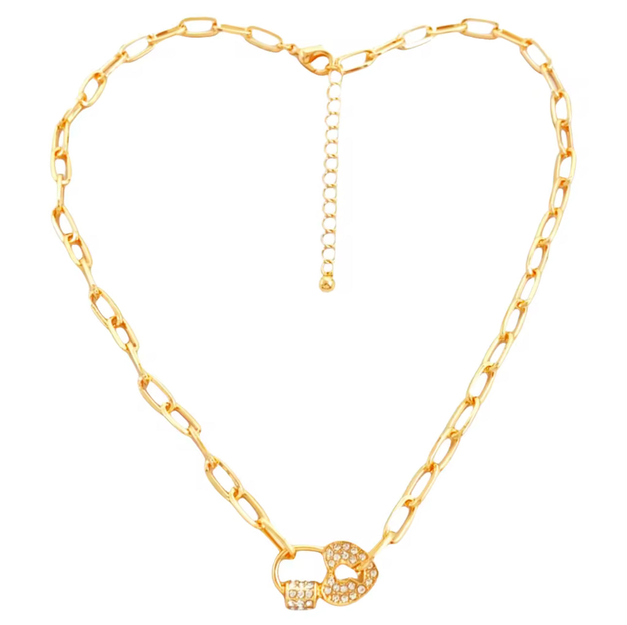 paper clip chain heart lock rhinestone pendant Neclace