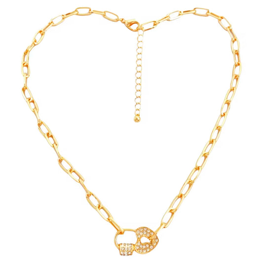 paper clip chain heart lock rhinestone pendant Neclace