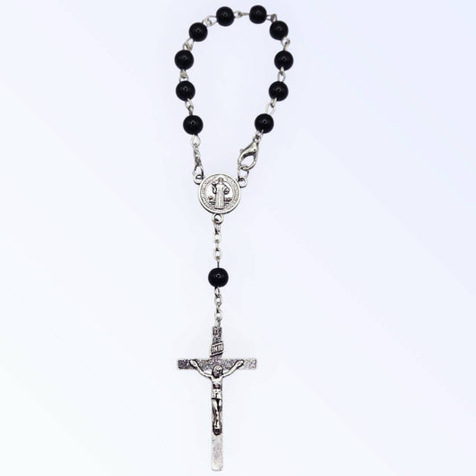 Divine Ebony Glass Mini Rosary Beads