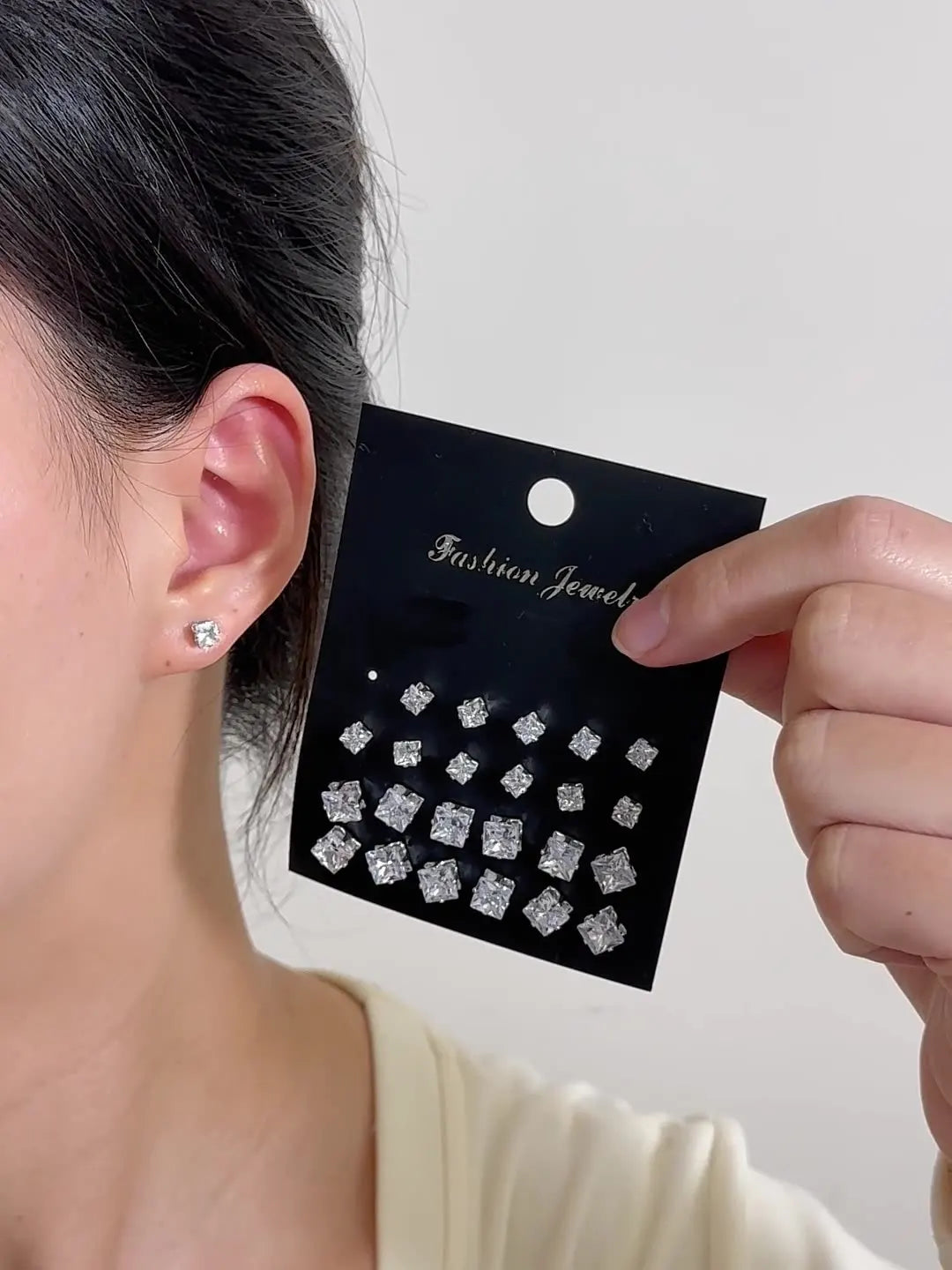 Stainless Steel Gem Stud Earring Set (12 Pairs)