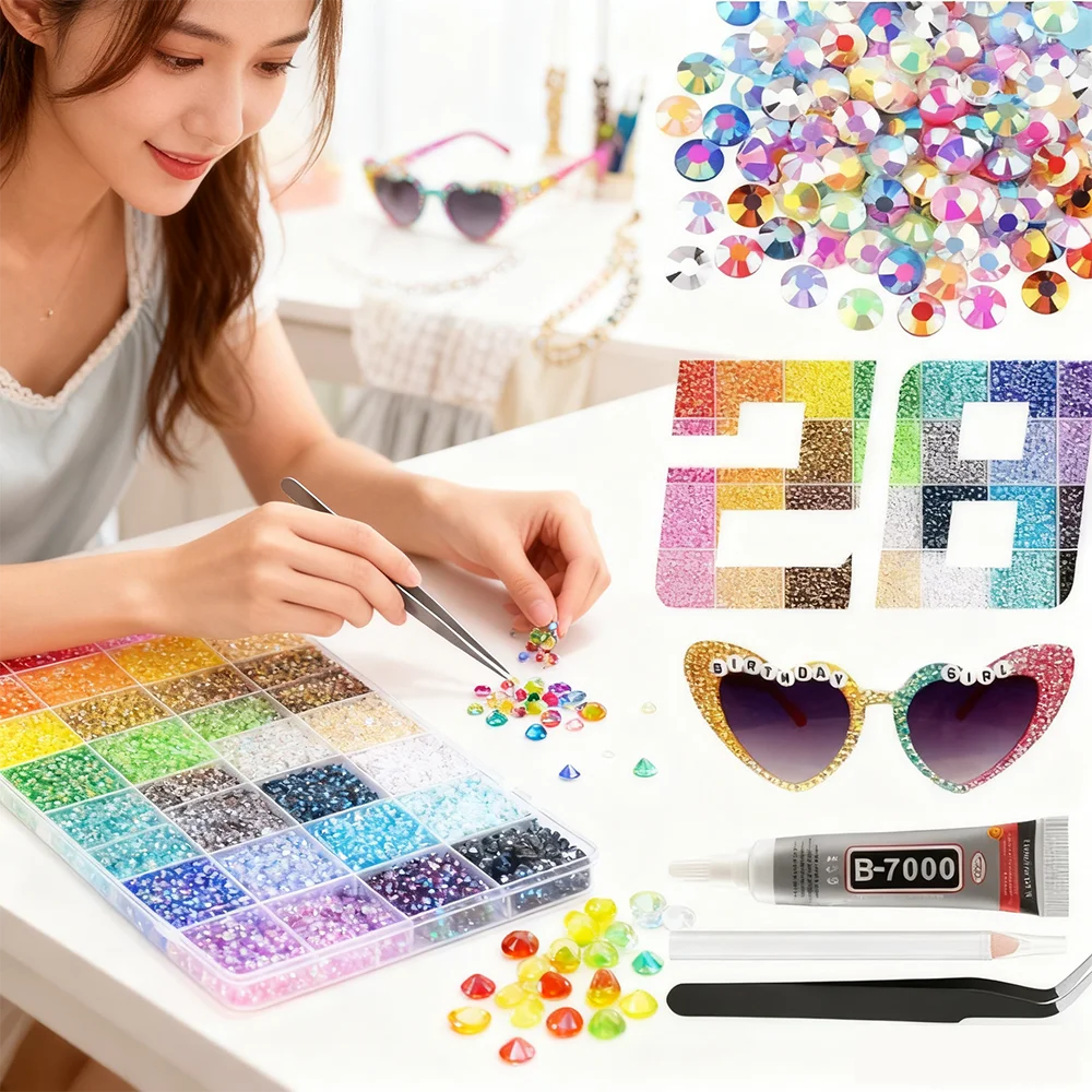 28 grid 3/4/5mm mixed color Jelly/resin drill rhinestone set DIY