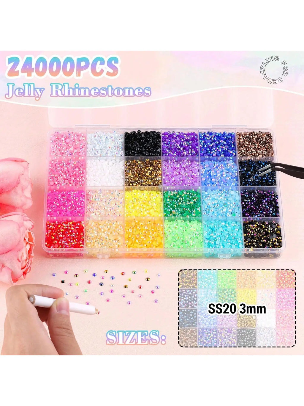 28 grid 3/4/5mm mixed color Jelly/resin drill rhinestone set DIY