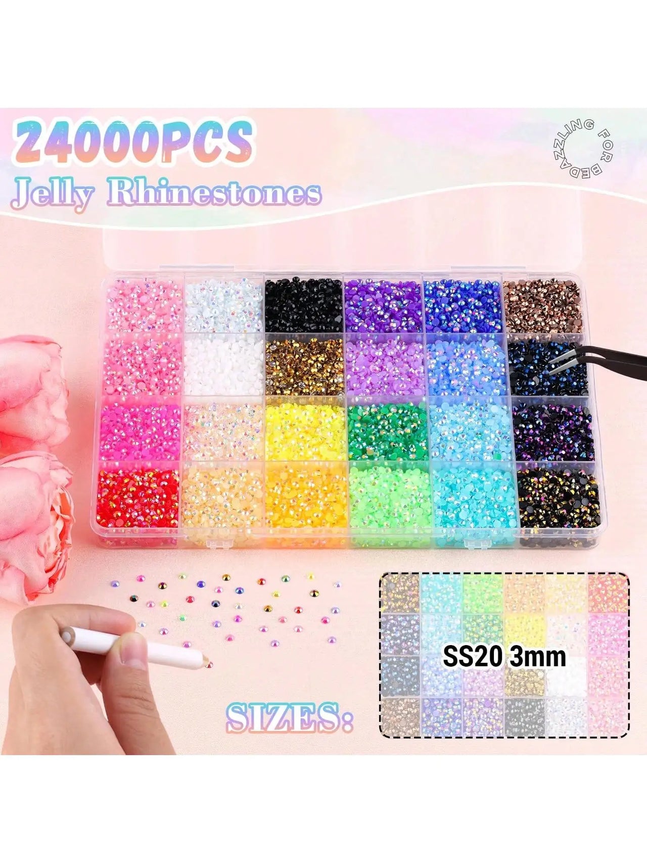 28 grid 3/4/5mm mixed color Jelly/resin drill rhinestone set DIY