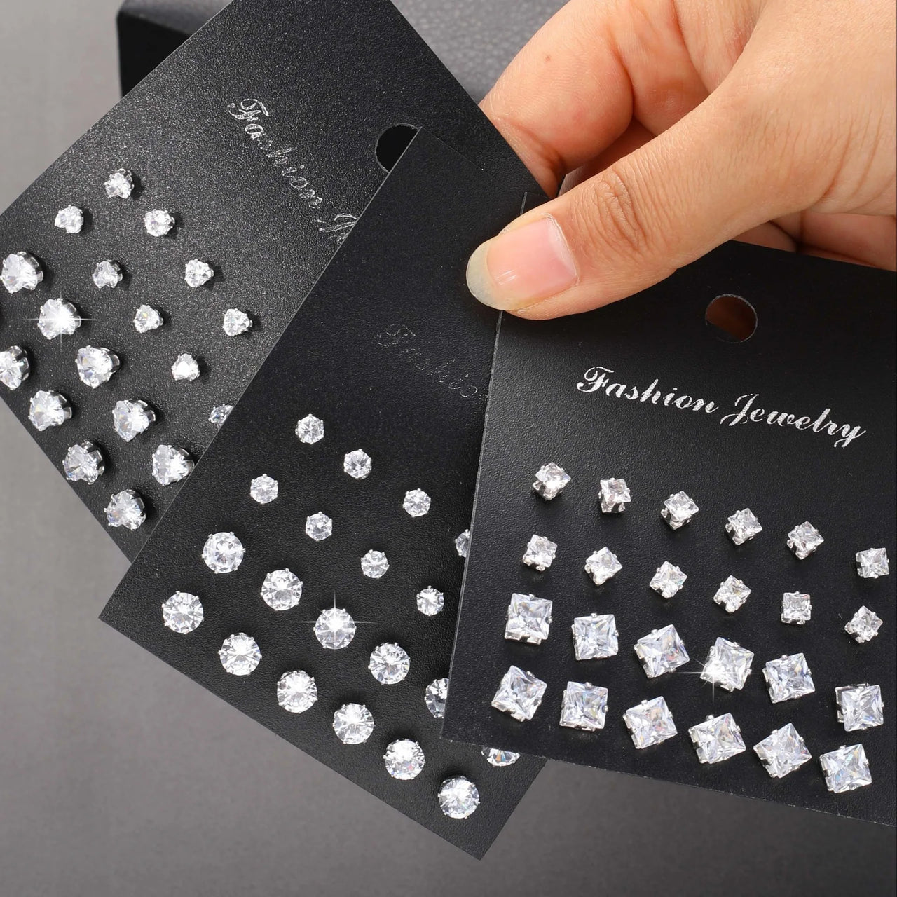 Stainless Steel Gem Stud Earring Set (12 Pairs)