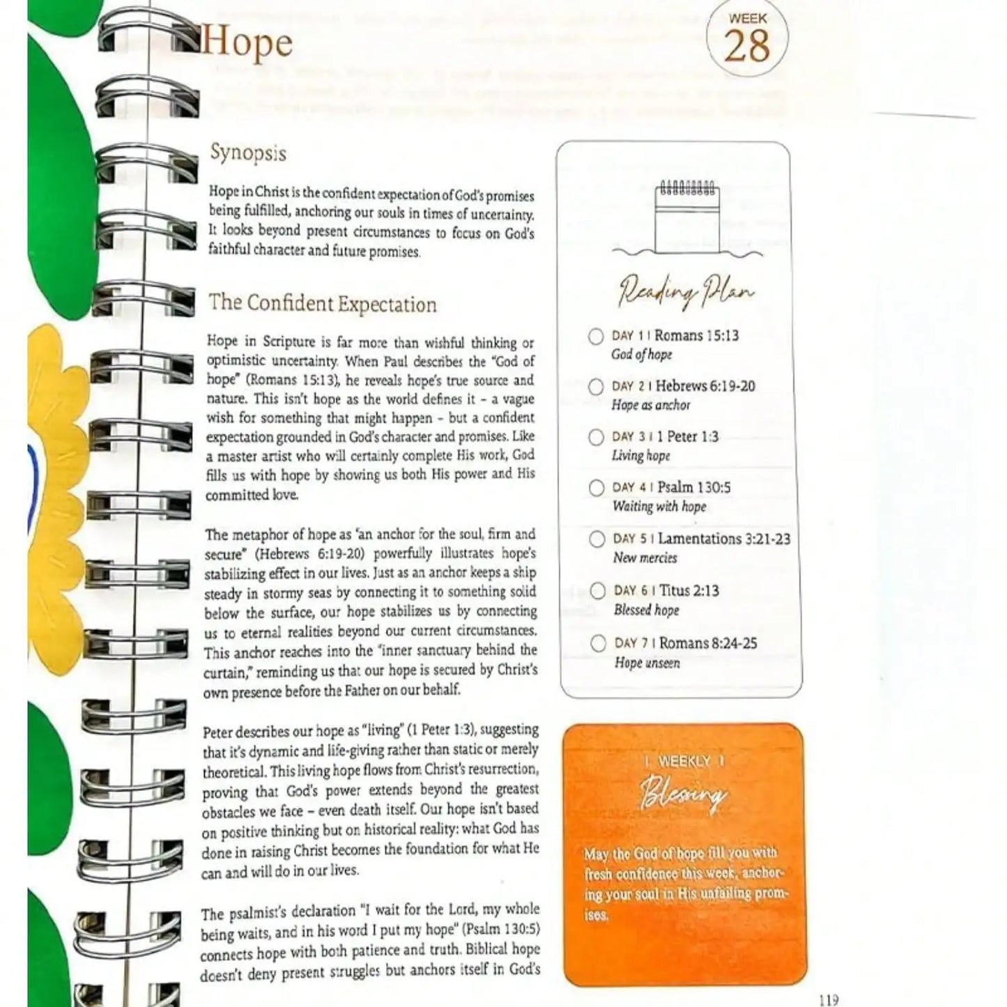Page from a planner or journal with text and a reading plan on a white background