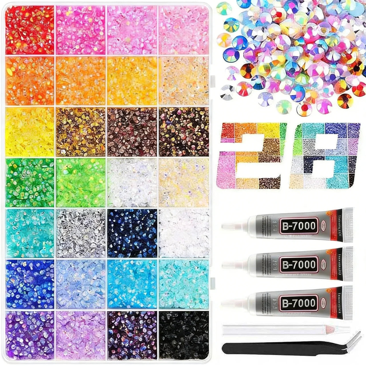 28 grid 3/4/5mm mixed color Jelly/resin drill rhinestone set DIY