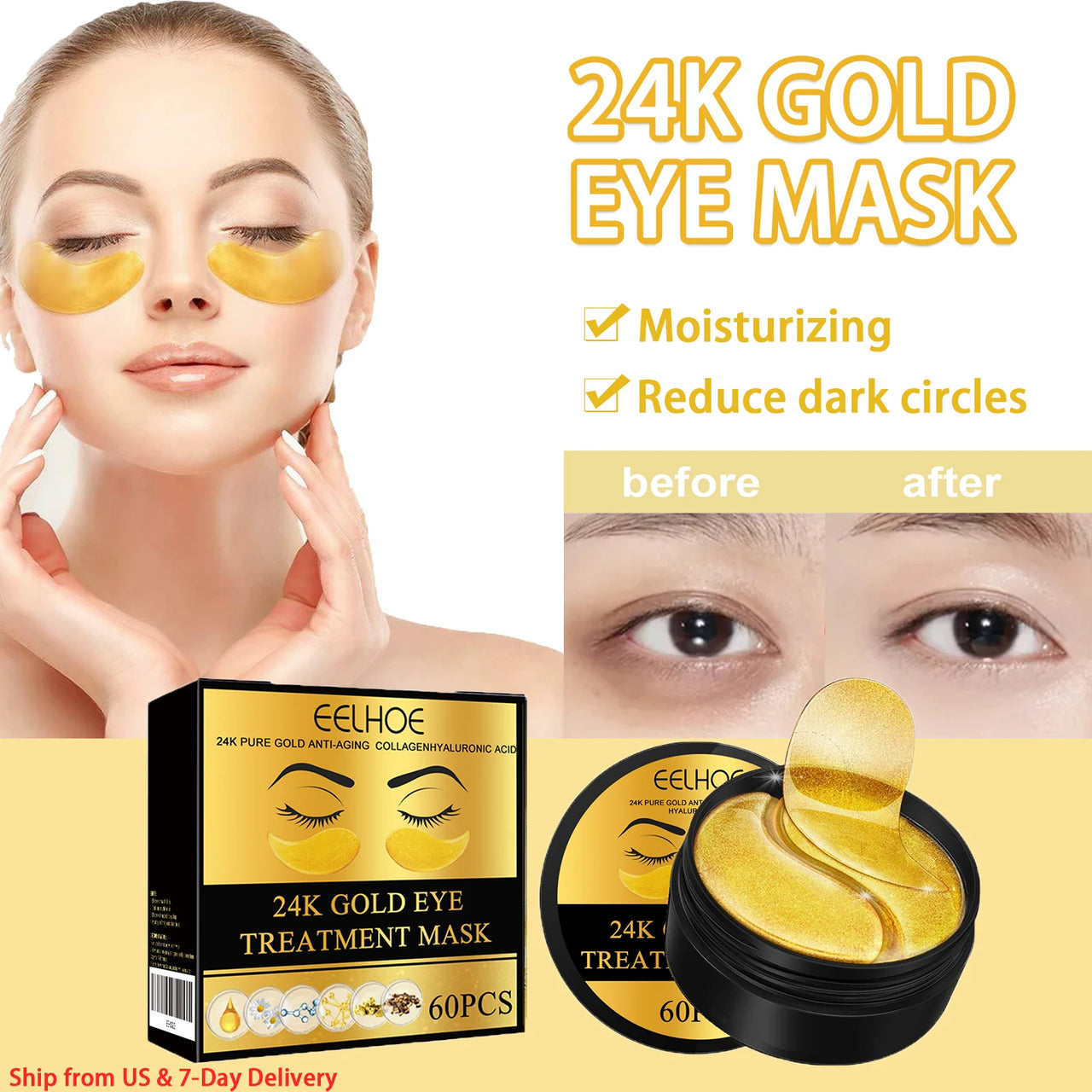 24K Gold Under Eye Patches (60PCS)