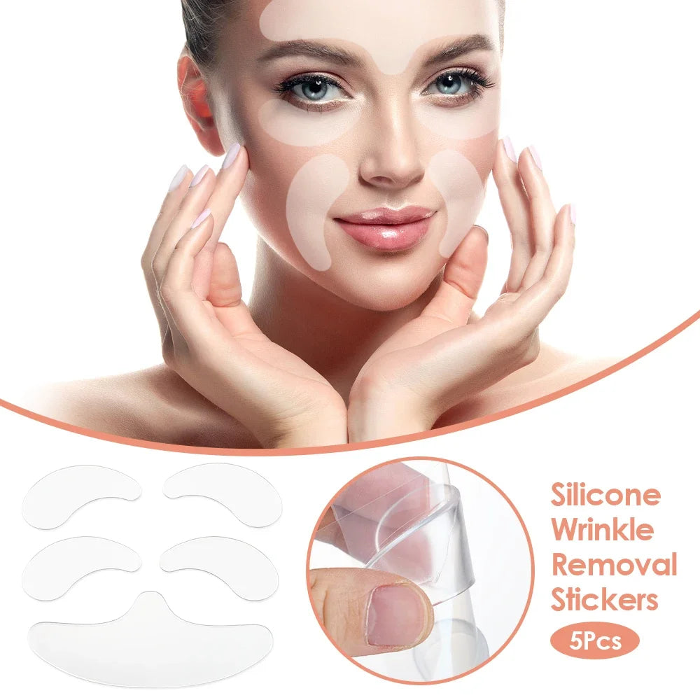 Reusable Silicone Wrinkle Removal Patches – Anti-Aging Face, Forehead, Eye & Neck Pads (5 PCS)