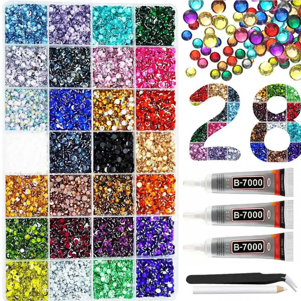 28 grid 3/4/5mm mixed color Jelly/resin drill rhinestone set DIY